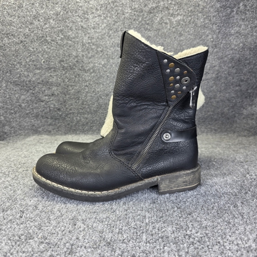 RIEKER Antistress Peggy Studded Boot Black Size 38 fold over shearling SZ 7 7.5